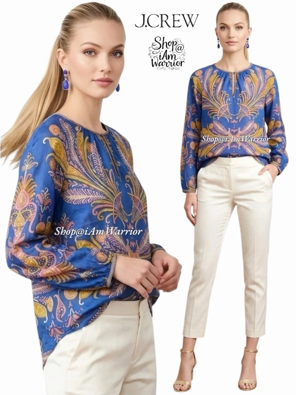 J.Crew mirrored paisley/feather cotton-silk voile pullover top *shop@iamwarrior